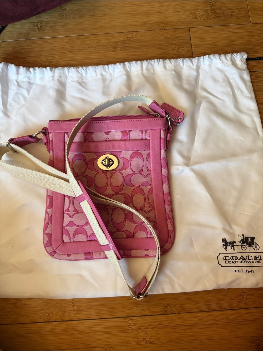 Coach Pink Signature Crossbody with Gold Turn-Lock